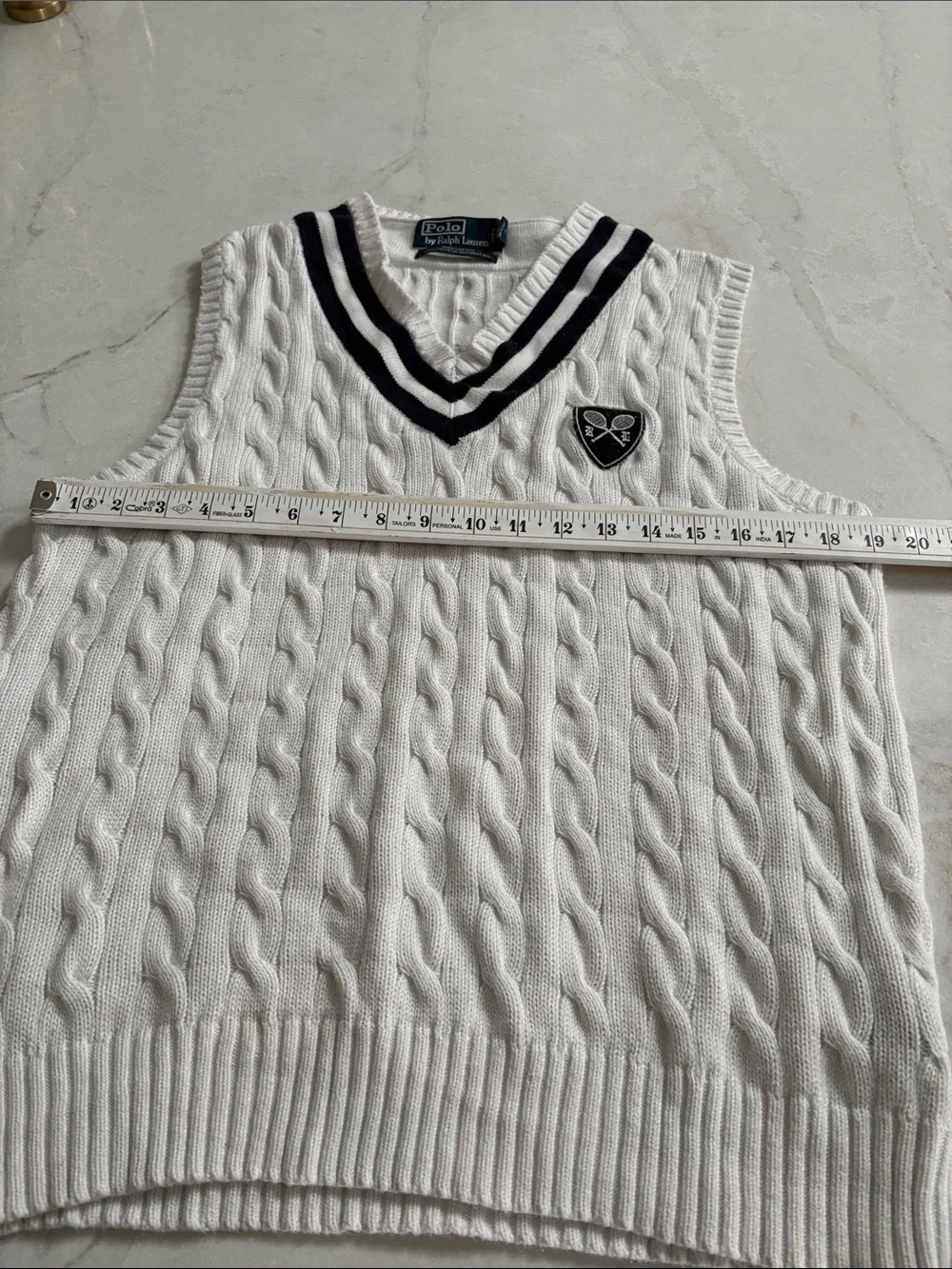 Polo Ralph Lauren Vintage Cricket Cable Knit Sweater Vest Tennis RL Crest Size M